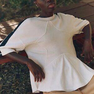 Free People FP Movement She's A Star Tee Blouse Top Quarter Sleeve Ivory S